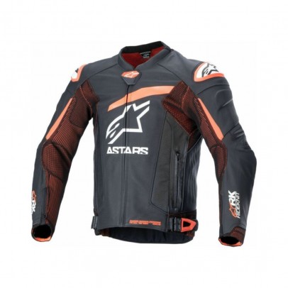 Geaca de piele Alpinestars GP PLUS R V4 RIDEKNIT 48 Negru/Rosu fluo