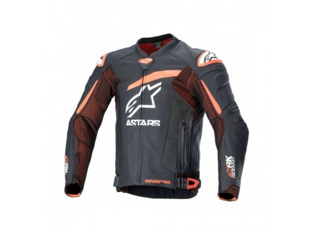 Geaca de piele Alpinestars GP PLUS R V4 RIDEKNIT 48 Negru/Rosu fluo