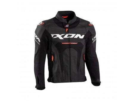 Geaca (jacheta) motociclete barbati piele Racing Ixon vara model Jackal JKT MS: Negru/Alb/Rosu