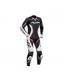 Costum (combinezon) motociclete femei piele Ixon vara model Vortex Lady LS: Negru/Alb/Fucshsia (roz)