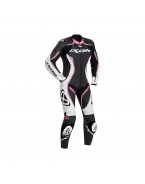 Costum (combinezon) motociclete femei piele Ixon vara model Vortex Lady LS: Negru/Alb/Fucshsia (roz)