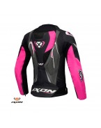 Geaca (jacheta) moto femei piele Racing Ixon vara model Vortex 3 LS - Negru/Roz/Alb