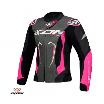 Geaca (jacheta) moto femei piele Racing Ixon vara model Vortex 3 LS - Negru/Roz/Alb