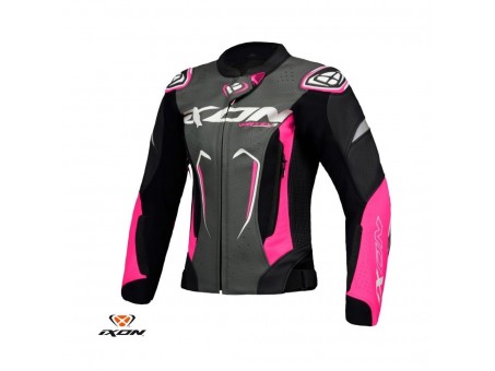 Geaca (jacheta) moto femei piele Racing Ixon vara model Vortex 3 LS - Negru/Roz/Alb