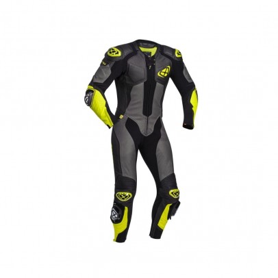 Costum (combinezon) motociclete barbati piele Ixon vara model Vendetta Evo MS - Negru/antracit/galben