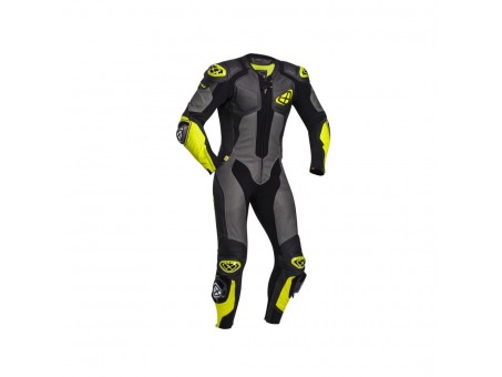 Costum (combinezon) motociclete barbati piele Ixon vara model Vendetta Evo MS - Negru/antracit/galben