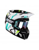 Set Casca cross-enduro LEATT MOTO 8.5 V23 + Ochelari protectie VELOCITY 5.5, KIT TIGER - Negru/Albastru/Alb/Galben fluor