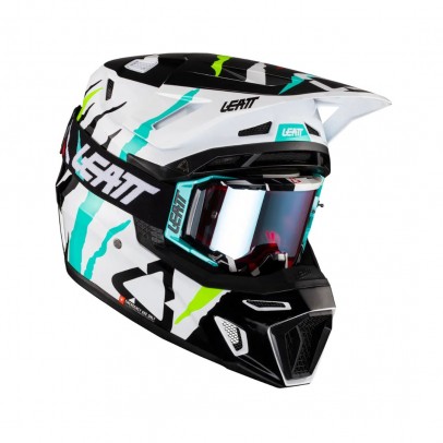 Set Casca cross-enduro LEATT MOTO 8.5 V23 + Ochelari protectie VELOCITY 5.5, KIT TIGER - Negru/Albastru/Alb/Galben fluor