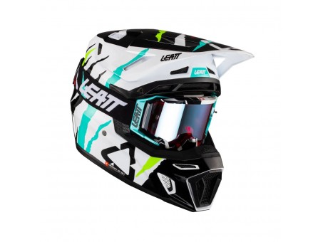 Set Casca cross-enduro LEATT MOTO 8.5 V23 + Ochelari protectie VELOCITY 5.5, KIT TIGER - Negru/Albastru/Alb/Galben fluor