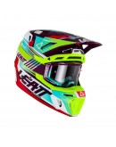 Set Casca cross-enduro LEATT MOTO 8.5 V23 + Ochelari protectie VELOCITY 5.5, KIT NEON - Albastru/Mov/Verde fluor