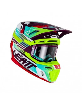 Set Casca cross-enduro LEATT MOTO 8.5 V23 + Ochelari protectie VELOCITY 5.5, KIT NEON - Albastru/Mov/Verde fluor