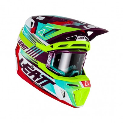 Set Casca cross-enduro LEATT MOTO 8.5 V23 + Ochelari protectie VELOCITY 5.5, KIT NEON - Albastru/Mov/Verde fluor