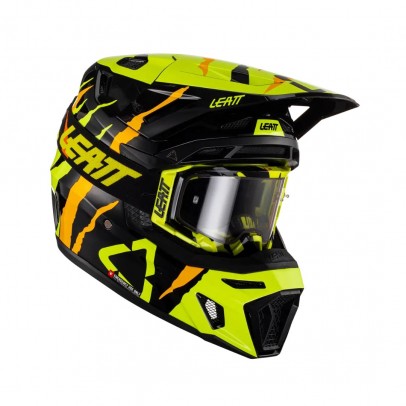 Set Casca cross-enduro LEATT MOTO 8.5 V23  + Ochelari protectie VELOCITY 5.5, KIT TIGER  - Negru/Portocaliu/Galben fluor