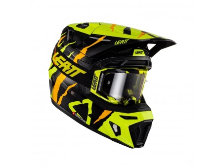 Set Casca cross-enduro LEATT MOTO 8.5 V23  + Ochelari protectie VELOCITY 5.5, KIT TIGER  - Negru/Portocaliu/Galben fluor