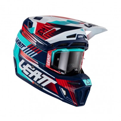 Set Casca cross-enduro LEATT MOTO 8.5 V23 + Ochelari protectie VELOCITY 5.5, KIT ROYAL - Rosu/Albastru/Navy