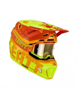 Set Casca cross-enduro LEATT MOTO 7.5 V23 + Ochelari protectie VELOCITY 4.5 IRIZ, KIT CITRUS  - Portocaliu/Galben fluor