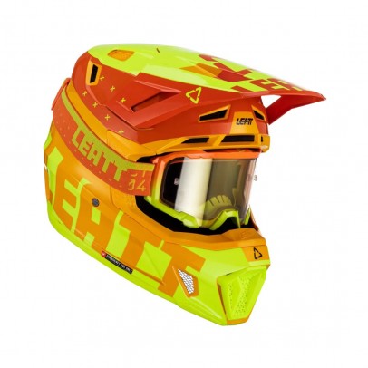 Set Casca cross-enduro LEATT MOTO 7.5 V23 + Ochelari protectie VELOCITY 4.5 IRIZ, KIT CITRUS  - Portocaliu/Galben fluor