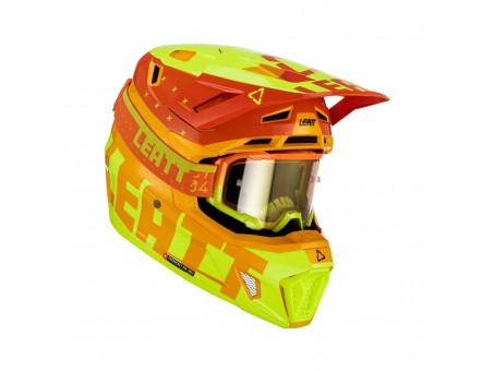 Set Casca cross-enduro LEATT MOTO 7.5 V23 + Ochelari protectie VELOCITY 4.5 IRIZ, KIT CITRUS  - Portocaliu/Galben fluor