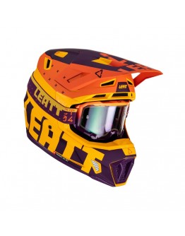 Set Casca cross-enduro LEATT MOTO 7.5 V23 + Ochelari protectie VELOCITY 4.5 IRIZ, KIT INDIGO - Portocaliu/Galben fluo/Mov