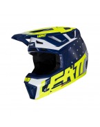 Set Casca cross-enduro LEATT MOTO 7.5 V24 + Ochelari protectie VELOCITY 4.5, KIT BLUE - Albastru/Alb/Galben fluor