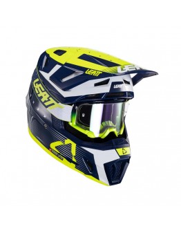 Set Casca cross-enduro LEATT MOTO 7.5 V24 + Ochelari protectie VELOCITY 4.5, KIT BLUE - Albastru/Alb/Galben fluor