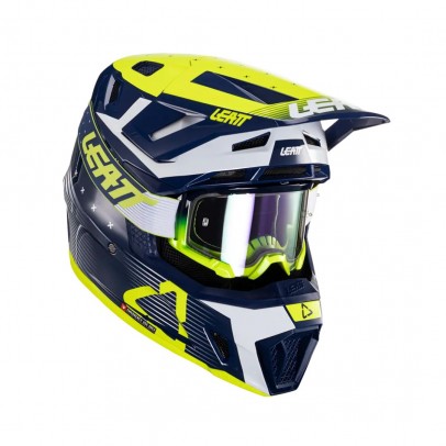 Set Casca cross-enduro LEATT MOTO 7.5 V24 + Ochelari protectie VELOCITY 4.5, KIT BLUE - Albastru/Alb/Galben fluor