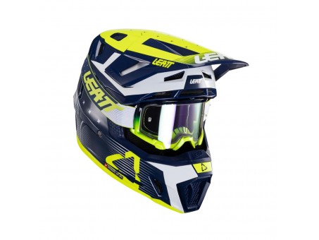 Set Casca cross-enduro LEATT MOTO 7.5 V24 + Ochelari protectie VELOCITY 4.5, KIT BLUE - Albastru/Alb/Galben fluor