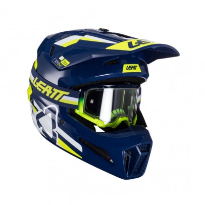 Set Casca cross-enduro LEATT MOTO 3.5 V24 Velocity 4.5 + Ochelari protectie VELOCITY 4.5, KIT BLUE - Albastru/Alb/Galben fluor