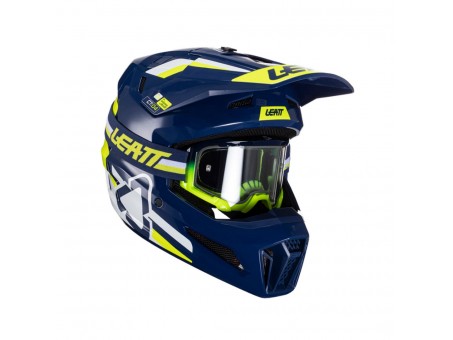 Set Casca cross-enduro LEATT MOTO 3.5 V24 Velocity 4.5 + Ochelari protectie VELOCITY 4.5, KIT BLUE - Albastru/Alb/Galben fluor