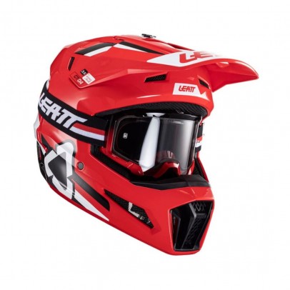 Set Casca cross-enduro LEATT MOTO 3.5 V24 + Ochelari protectie VELOCITY 4.5, KIT RED - Rosu/Negru/Alb