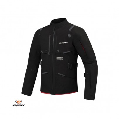 Geaca (jacheta) motociclete barbati Touring/Adventure Ixon All season model M-Skeid MS - Negru/rosu (geaca laminata; waterproof pe exterior)