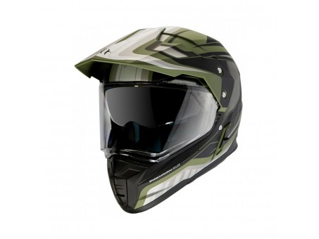 Casca off road MT Synchrony Duo Sport Tourer negru/verde militar mat cu viziera (ochelari soare integrati)