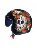 Casca open face motociclete MT Le Mans 2 SV Skull & Rose A1 negru/rosu lucios (ochelari soare integrati)