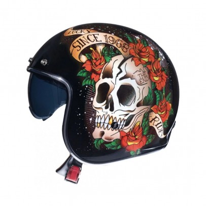 Casca open face motociclete MT Le Mans 2 SV Skull & Rose A1 negru/rosu lucios (ochelari soare integrati)