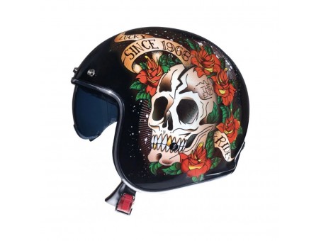 Casca open face motociclete MT Le Mans 2 SV Skull & Rose A1 negru/rosu lucios (ochelari soare integrati)