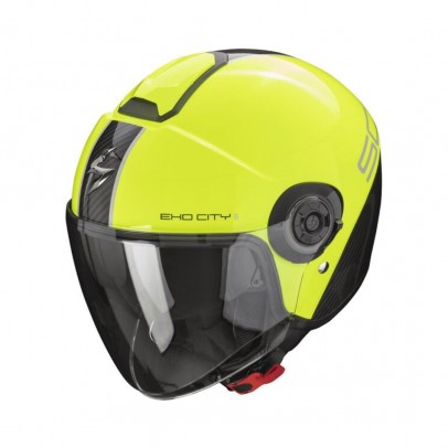 Casca open face/jet SCORPION EXO CITY II CARBO - Galben fluo/Negru