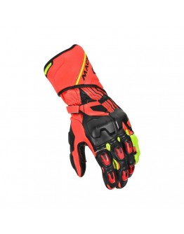 Manusi de piele racing MACNA POWERTRACK- Negru/Rosu/Galben fluo