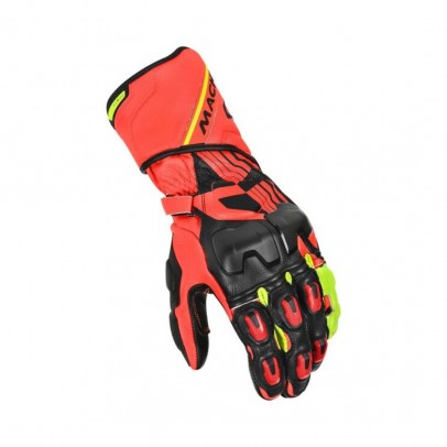 Manusi de piele racing MACNA POWERTRACK- Negru/Rosu/Galben fluo