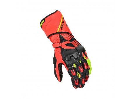 Manusi de piele racing MACNA POWERTRACK- Negru/Rosu/Galben fluo