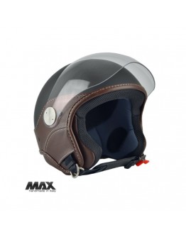 Casca open face (demi-jet) Max Helmets model DJ06 LS Vision (V2B) - Negru mat/maro (NOM) – 100% MADE IN ITALY