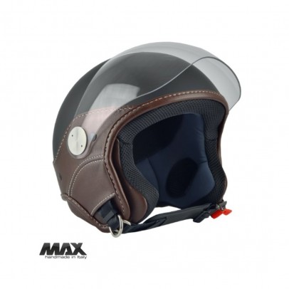 Casca open face (demi-jet) Max Helmets model DJ06 LS Vision (V2B) - Negru mat/maro (NOM) – 100% MADE IN ITALY