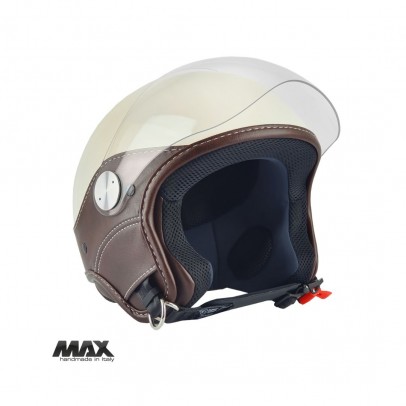 Casca open face (demi-jet) Max Helmets model DJ06 LS Vision (V2B) - Crem lucios/maro (PLM) – 100% MADE IN ITALY