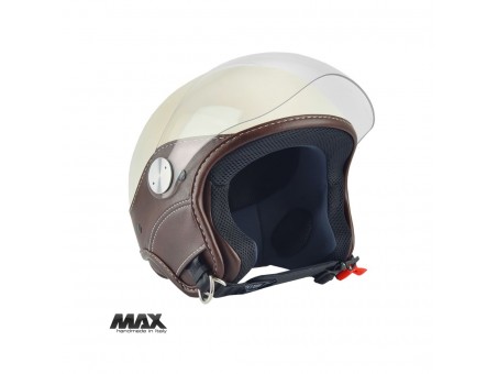 Casca open face (demi-jet) Max Helmets model DJ06 LS Vision (V2B) - Crem lucios/maro (PLM) – 100% MADE IN ITALY