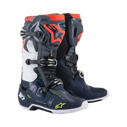 Cizme cross-enduro Alpinestars TECH 10 BOOT  - Gri inchis/Albastru/Rosu fluo