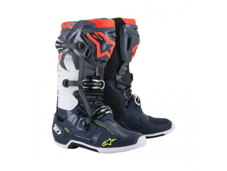 Cizme cross-enduro Alpinestars TECH 10 BOOT  - Gri inchis/Albastru/Rosu fluo