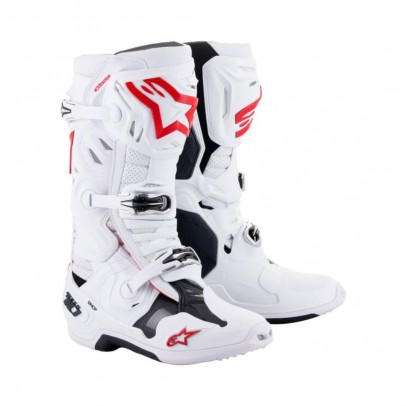 Cizme cross-enduro Alpinestars TECH 10 SUPERVENTED BOOT - Alb/Rosu fluo