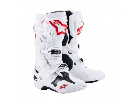 Cizme cross-enduro Alpinestars TECH 10 SUPERVENTED BOOT - Alb/Rosu fluo