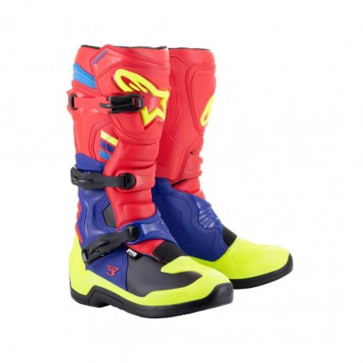 Cizme cross-enduro ALPINESTARS TECH 3 BOOT - Rosu/Albastru/Galben Fluo