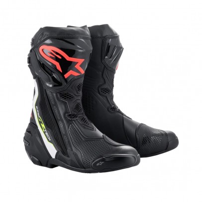 Cizme moto race Alpinestars Supertech R - Negru/Alb/Rosu fluo/Galben fluo