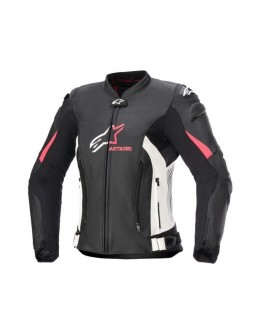 Geaca de piele dama Alpinestars Stella GP PLUS V4  Negru/Alb/Roz